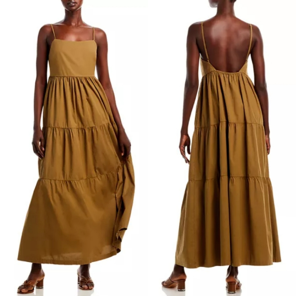 Monrow Poplin Tiered Maxi Dress In Verde Green Medium